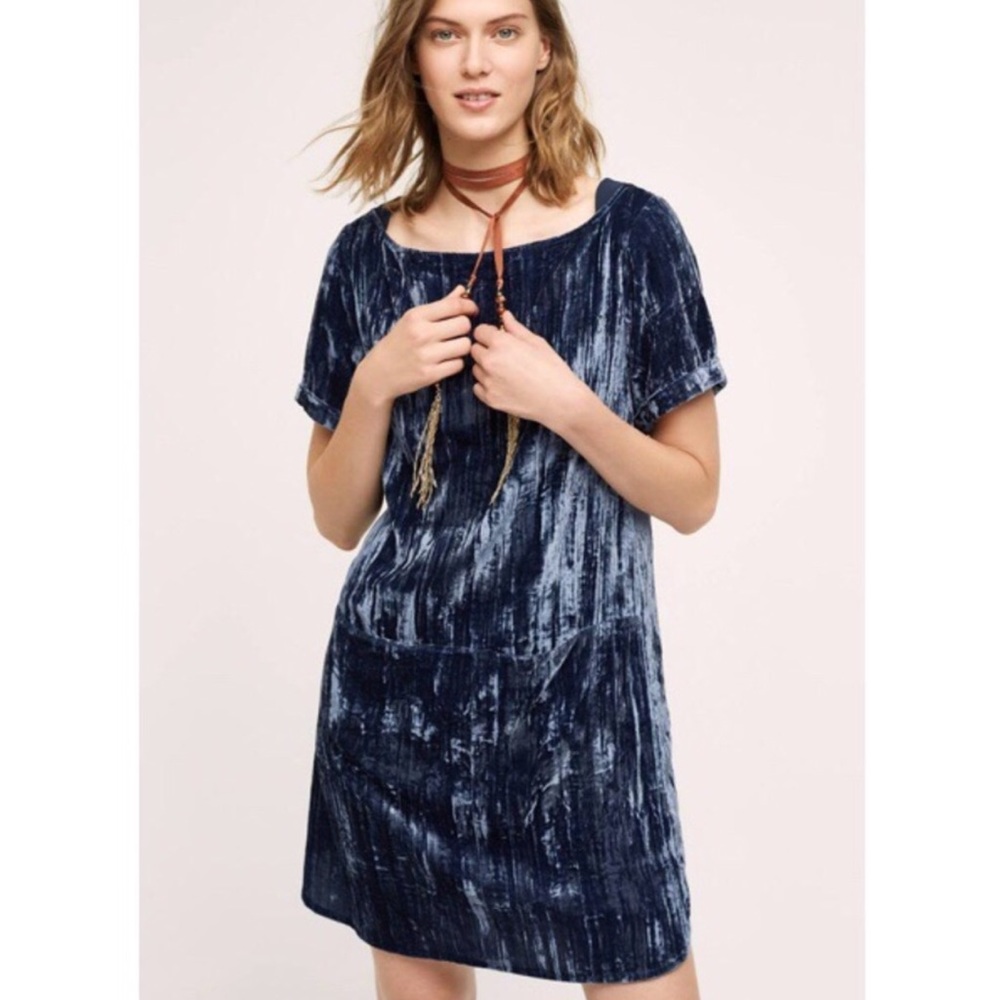 Floreat Crinkled Velvet Tunic Dress Blue